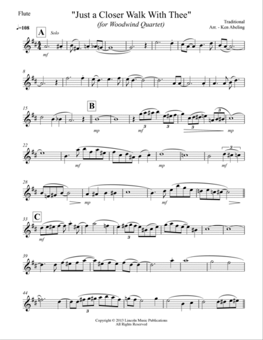 A Closer Walk With Thee (for Woodwind Quartet) Woodwind Quartet scores gallery preview page 6