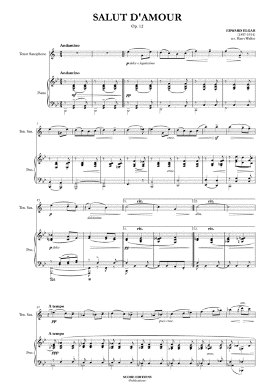 Salut D' Amour (for Tenor Saxophone and Piano) Tenor Saxophone scores gallery preview page 3