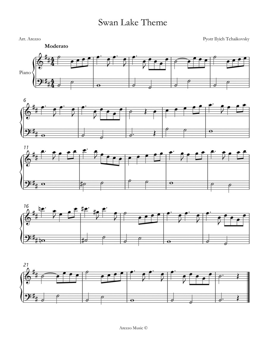swan lake theme easy piano sheet music image number null