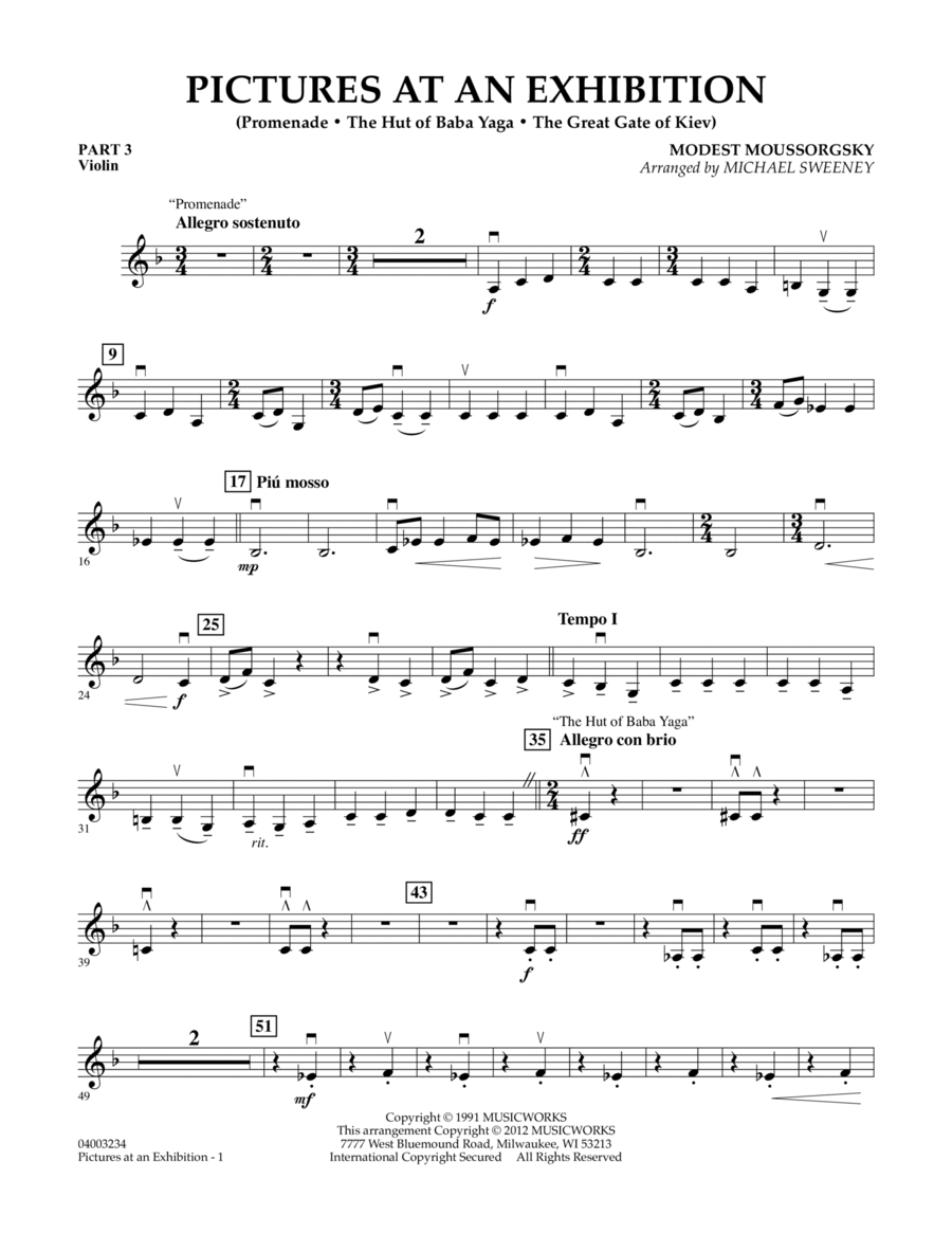 Pictures At An Exhibition (Excerpts) - Pt.3 - Violin Concert Band scores gallery preview page 1