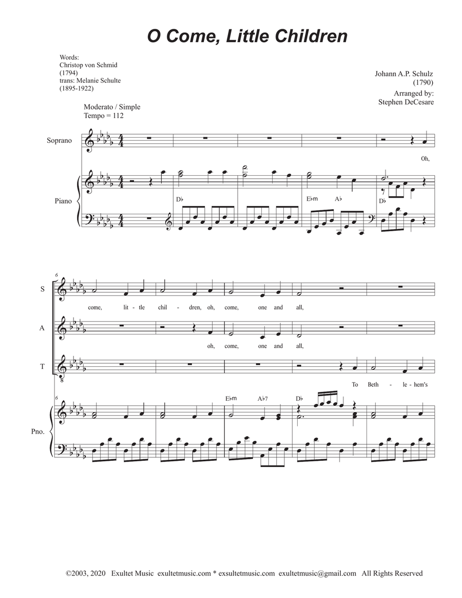 O Come, Little Children (Vocal Quartet - (SATB) 4-Part scores gallery preview page 2