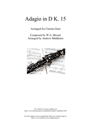 Book cover for Adagio in D arranged for Clarinet Duet