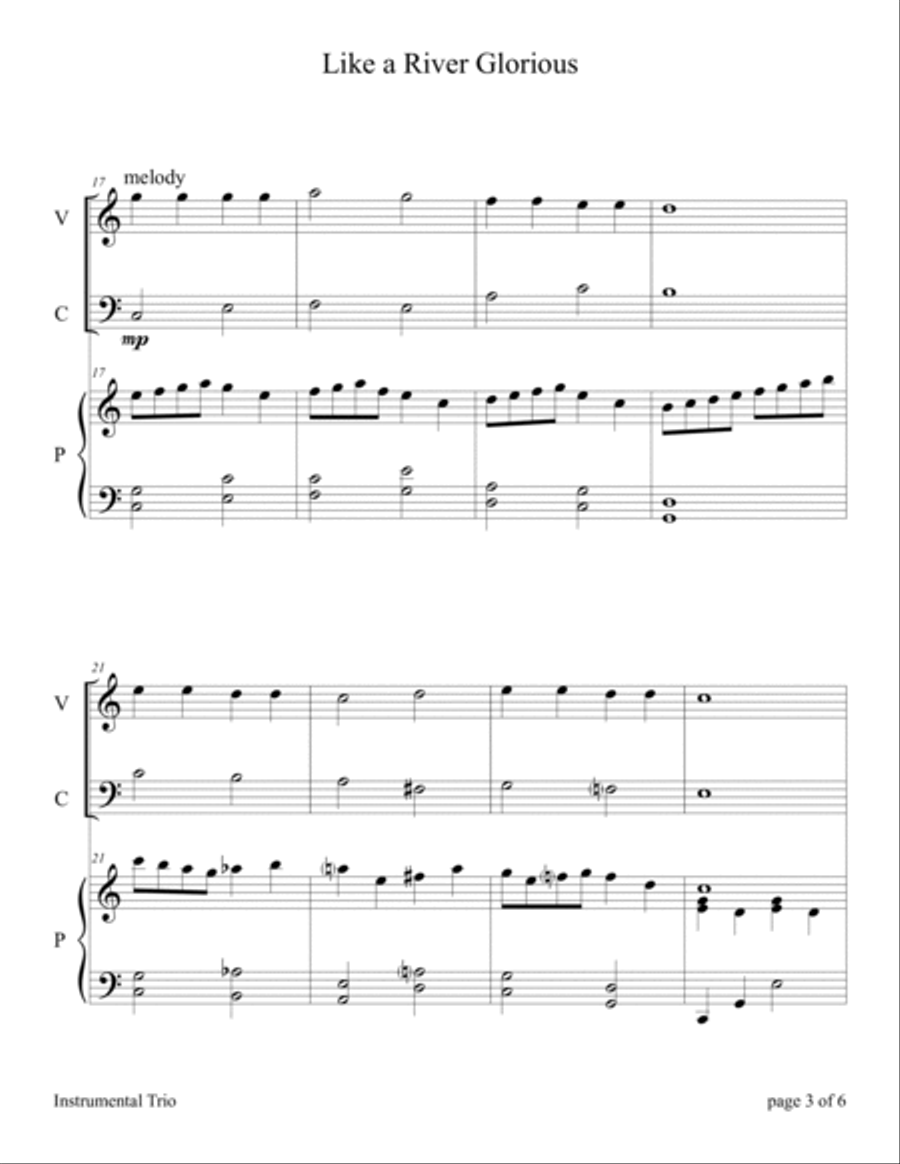 Like a River Glorious (Easy Violin and Cello Duet with Piano Accompaniment) image number null