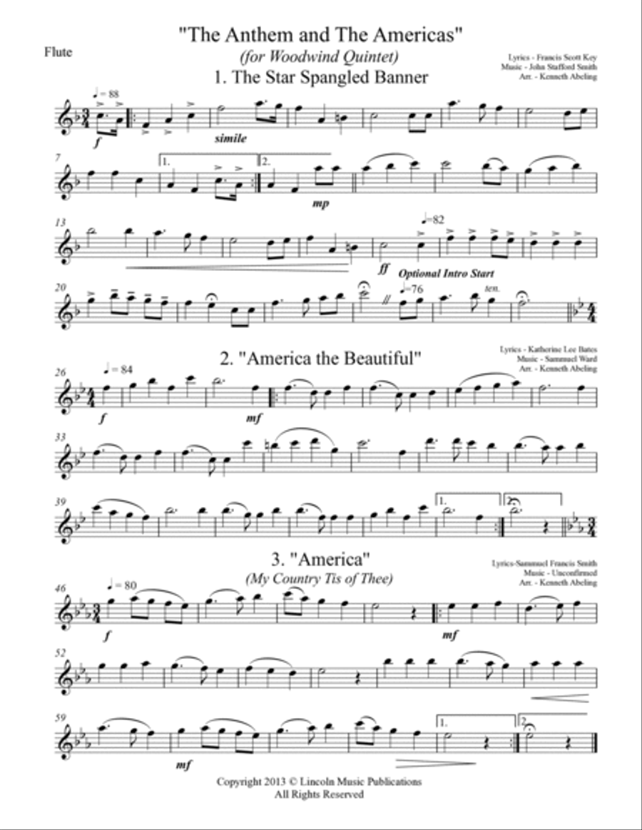 The U.S. National Anthem and The Americas (for Woodwind Quintet) image number null