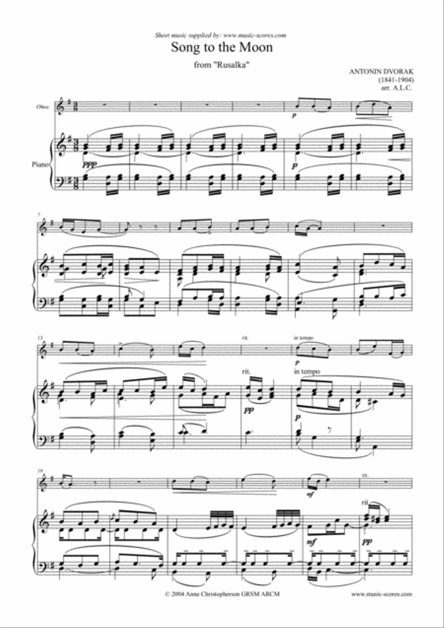 Song to the Moon - Oboe and Piano Piano scores gallery preview page 1