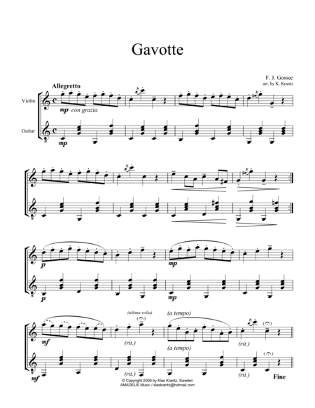 Gavotte by Gossec for violin and guitar (C major) image number null