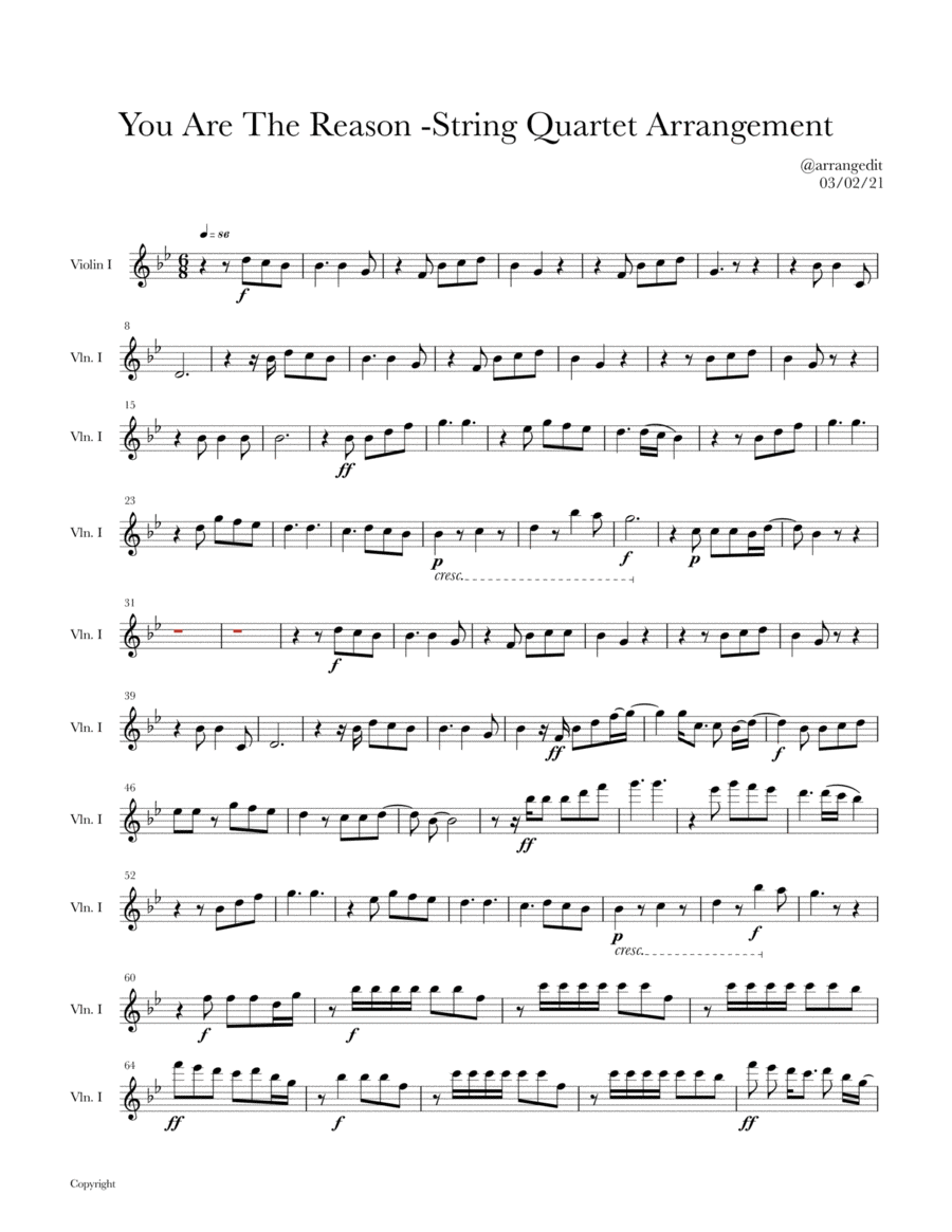 You Are The Reason Violin Solo scores gallery preview page 1