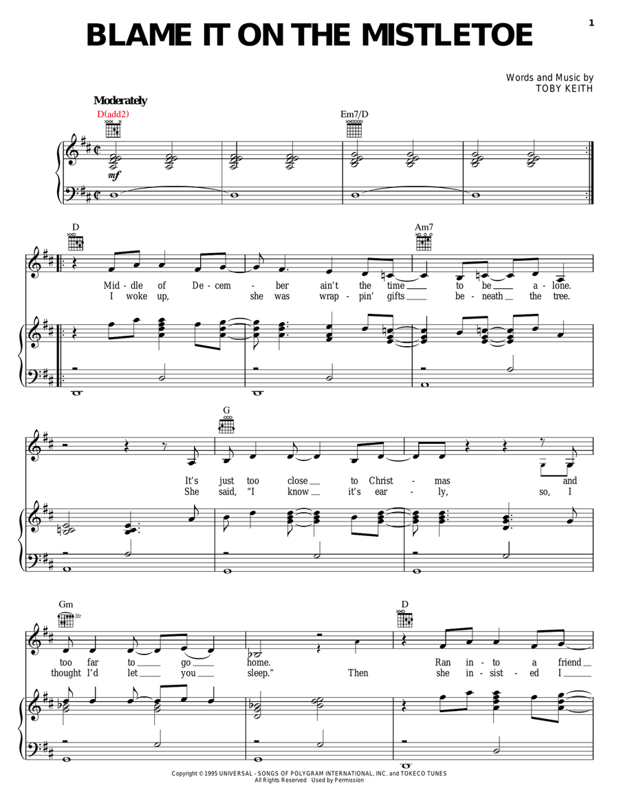 Blame It On The Mistletoe Piano, Vocal, Guitar scores gallery preview page 1