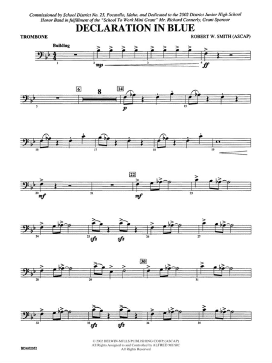 Declaration in Blue: 1st Trombone Concert Band scores gallery preview page 1