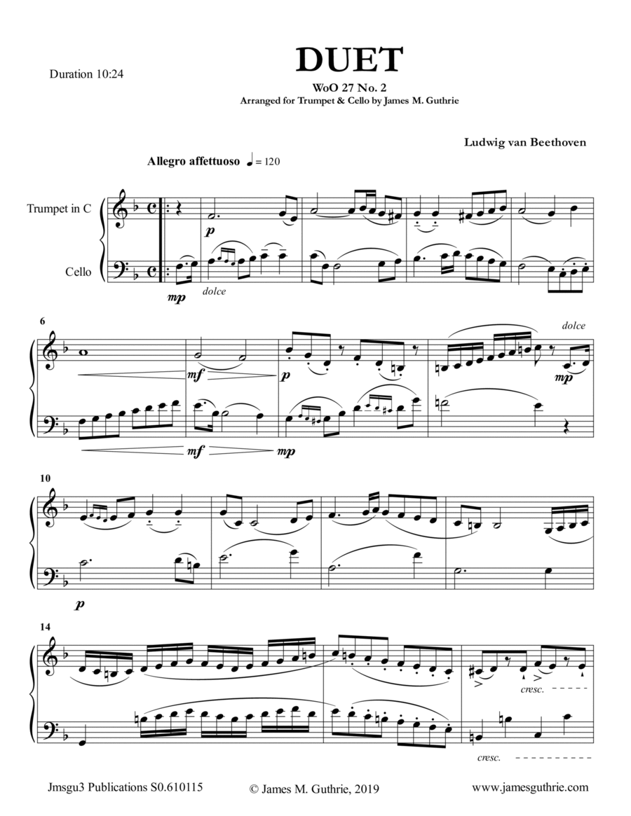 Beethoven: Duet WoO 27 No. 2 for Trumpet & Cello image number null