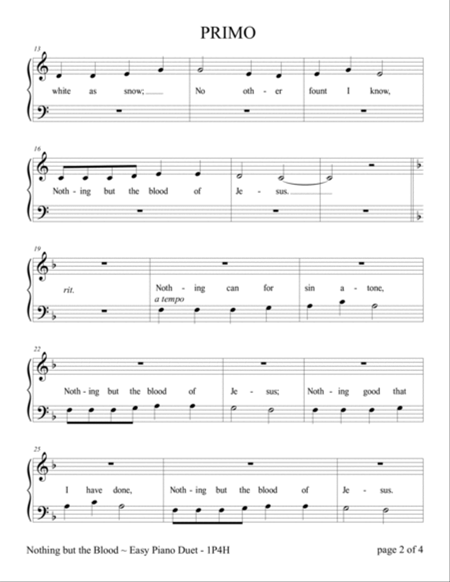 Nothing but the Blood (Easy Piano Duet; 1 Piano, 4 Hands) Easy Piano scores gallery preview page 4