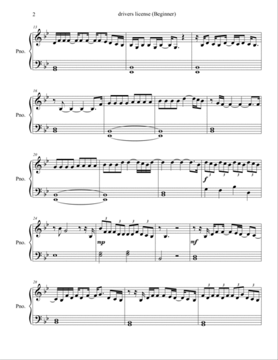 Drivers License Easy Piano scores gallery preview page 2