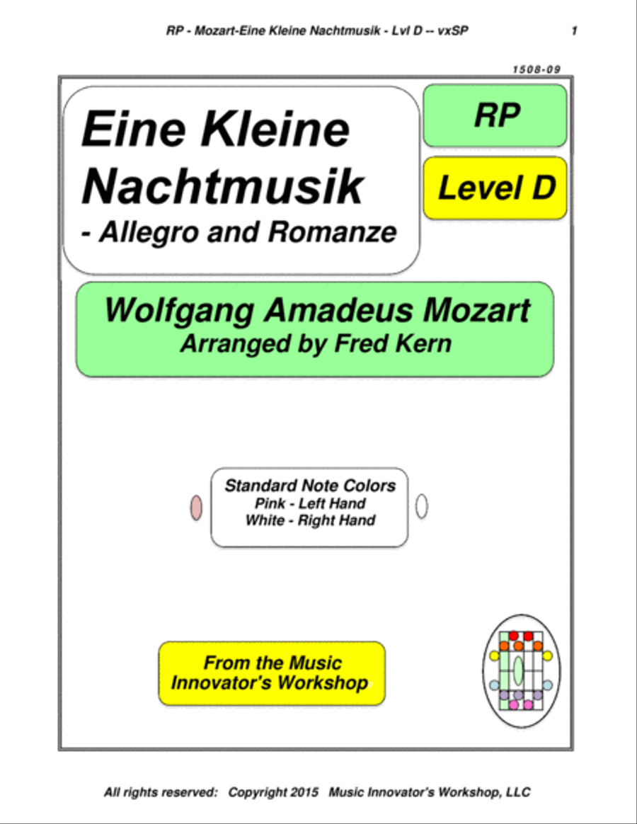 Mozart - Eine Kleine Nachtmusik - Allegro and Romanze - (Key Map Tab.) Piano Solo scores gallery preview page 1
