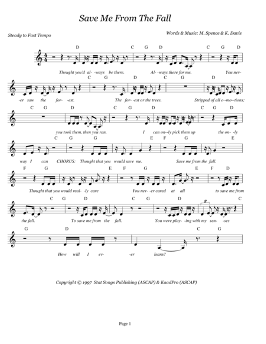 SAVE ME FROM THE FALL Voice Solo scores gallery preview page 1