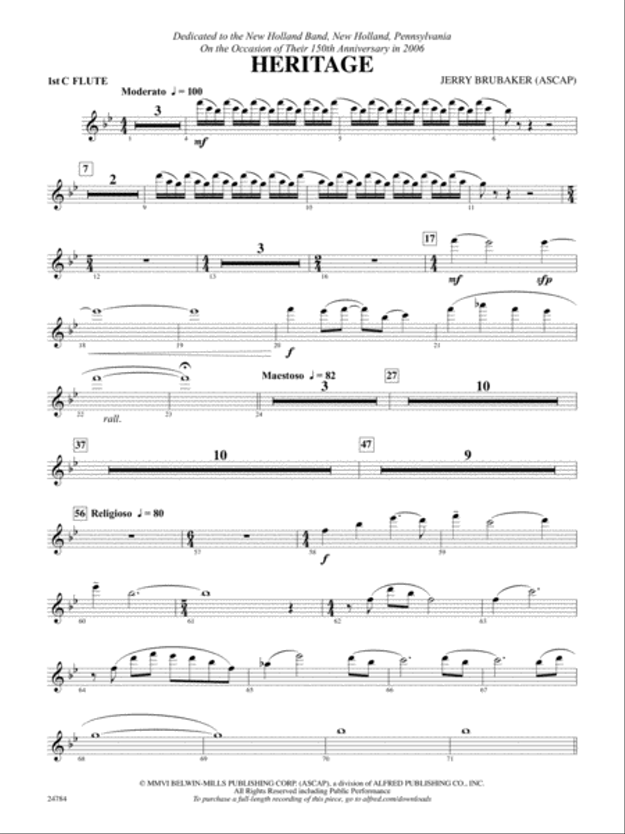 Heritage: Flute Concert Band scores gallery preview page 1