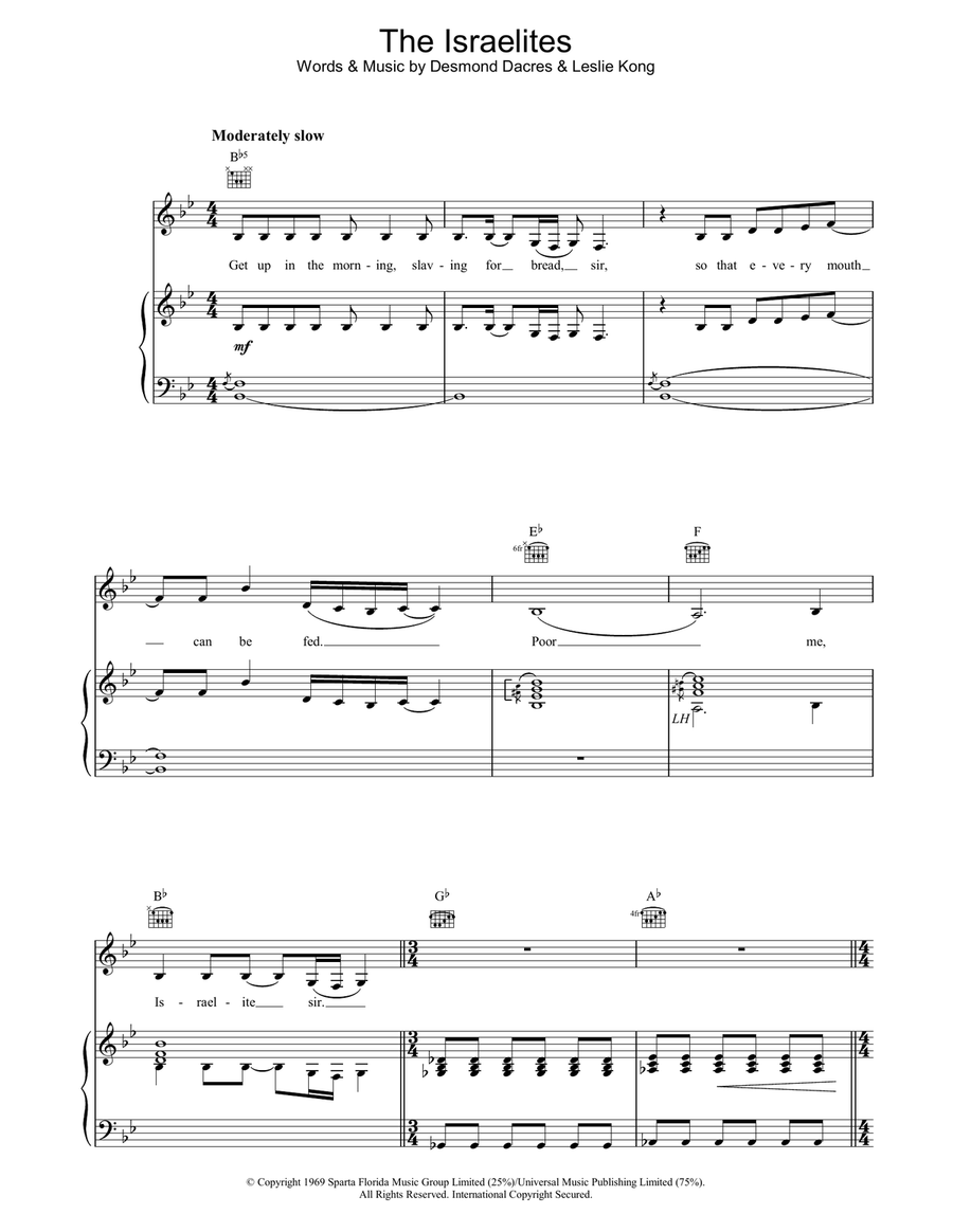The Israelites Piano, Vocal, Guitar scores gallery preview page 1