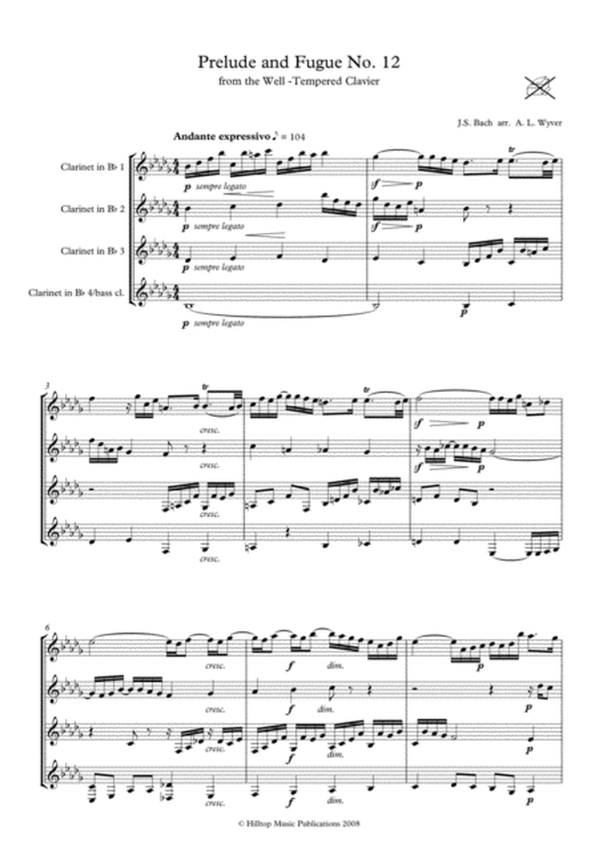 Prelude and Fugue No. 12 arr. Clarinet Quartet image number null