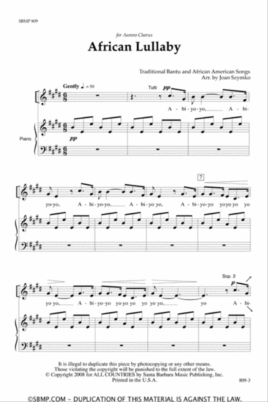 African Lullaby - SSA Octavo SSA scores gallery preview page 2