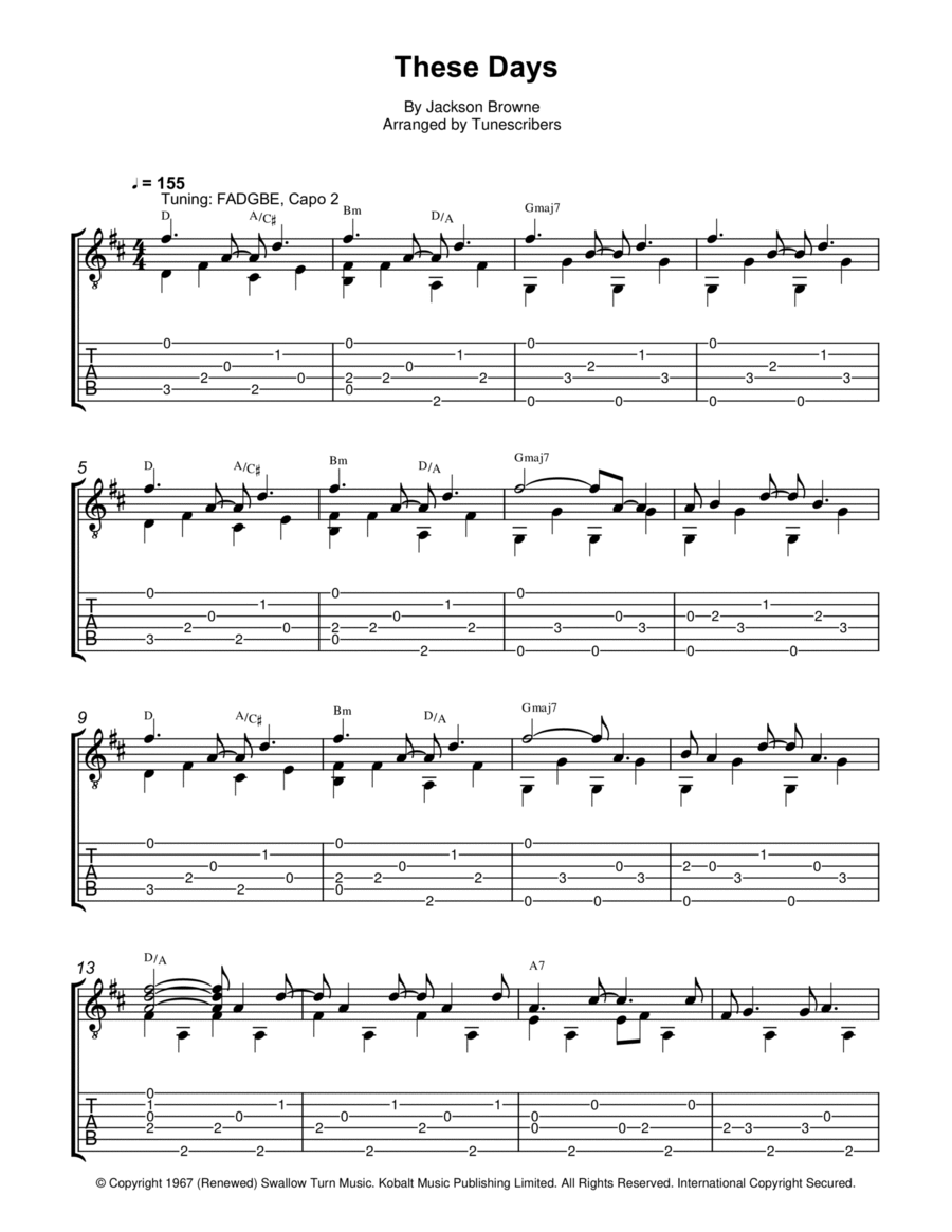 These Days Guitar Solo scores gallery preview page 1