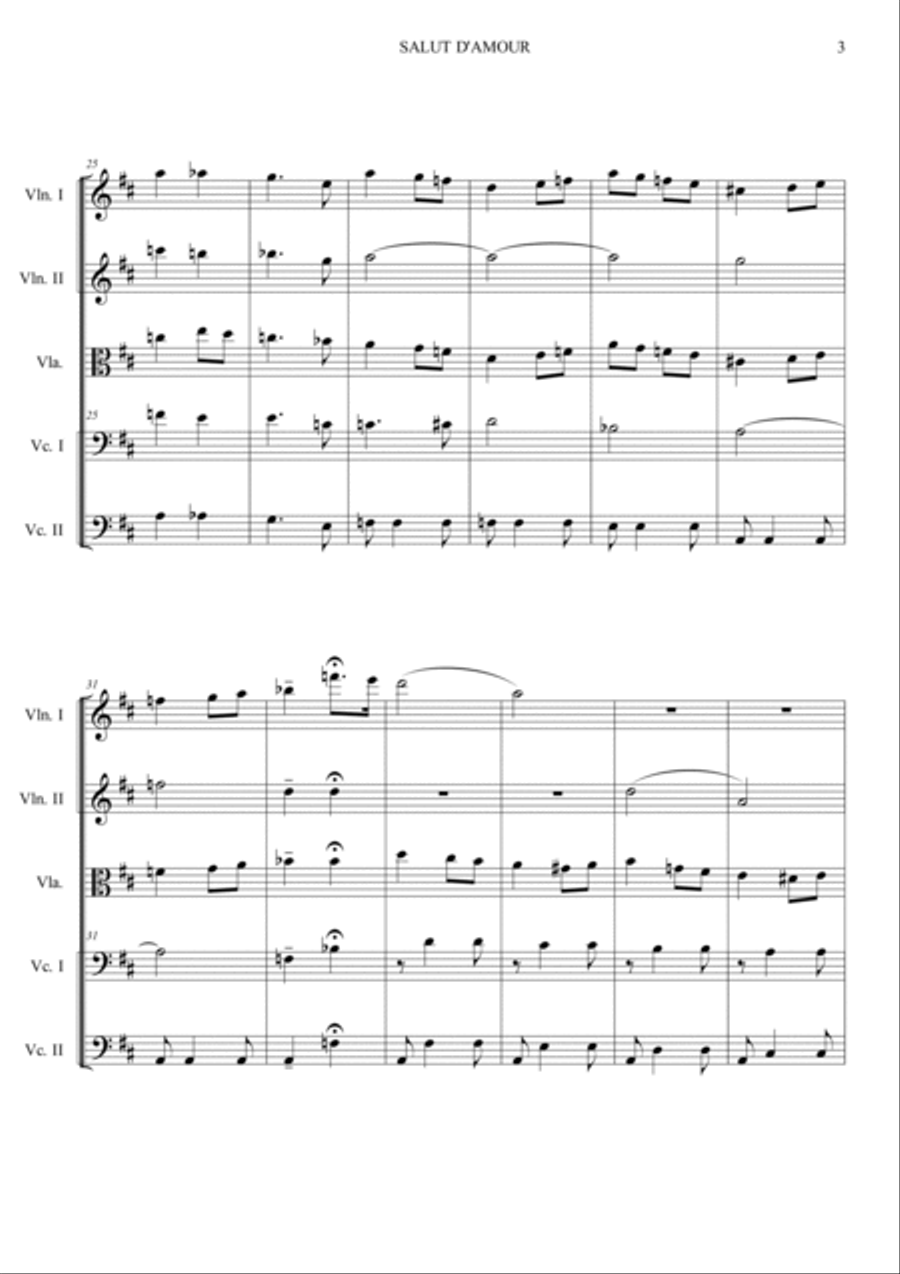 Salut d'amour String Quintet scores gallery preview page 3