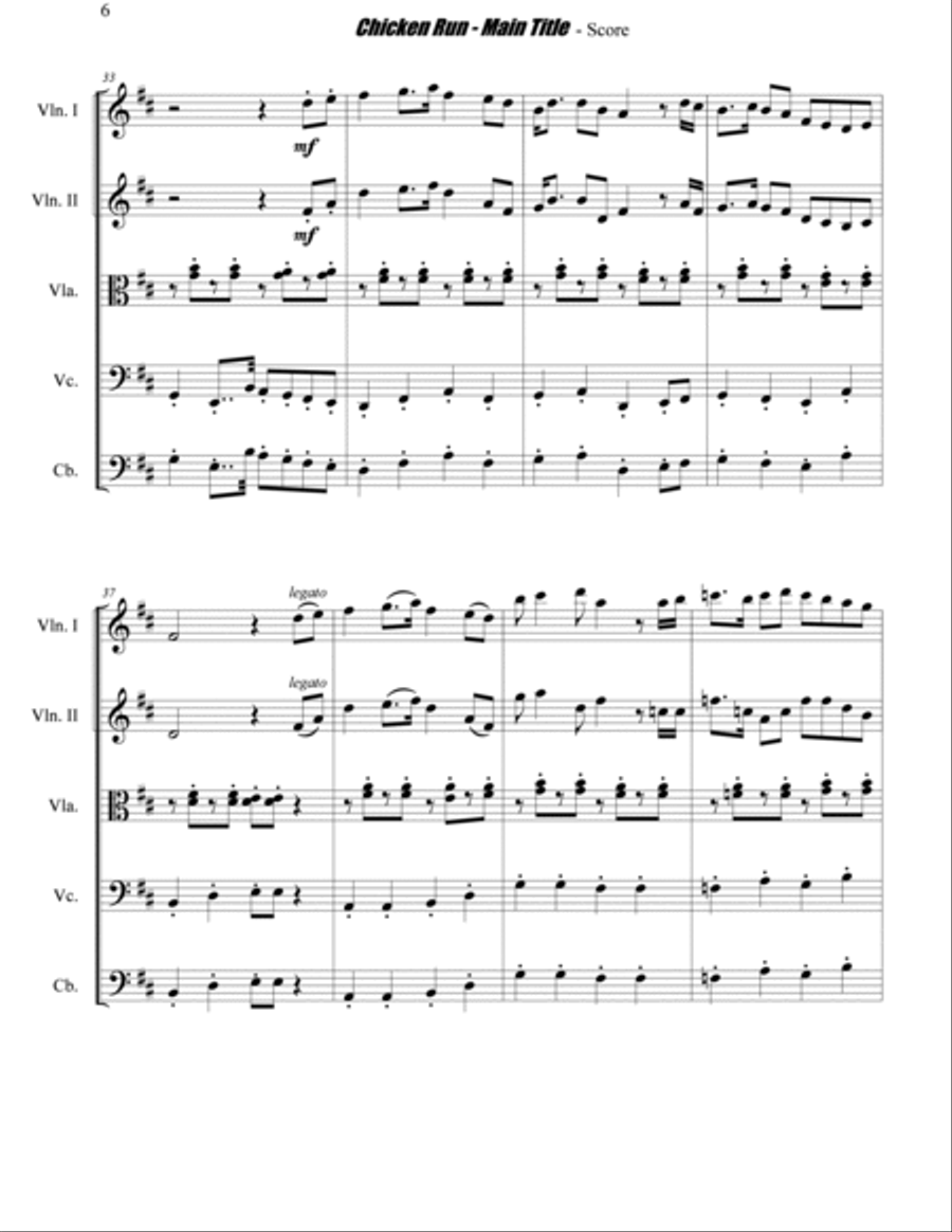 Chicken Run - Main Title Escape Montage String Quintet scores gallery preview page 6
