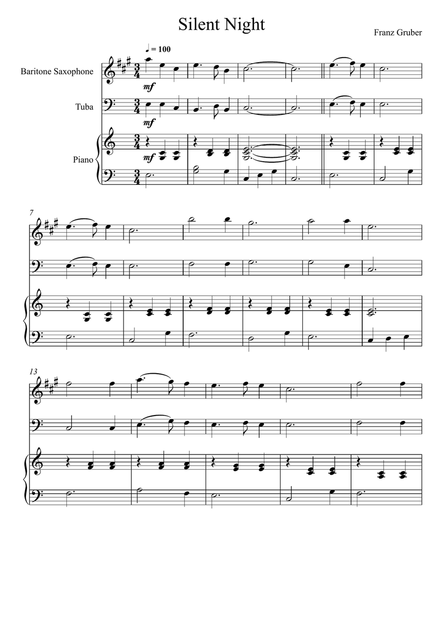 Franz Gruber - Silent Night (Baritone Saxophone and Tuba Duet) Small Ensemble scores gallery preview page 1