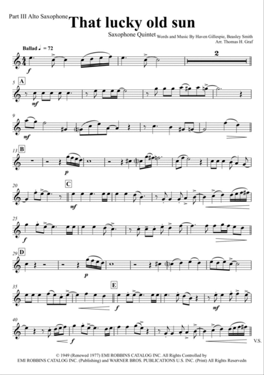 That Lucky Old Sun Saxophone Quintet scores gallery preview page 6