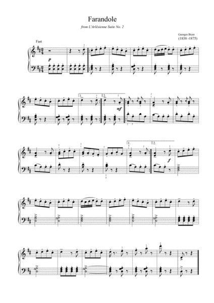 Bizet - Farandole from L'Arlésienne Suite No.2 (Easy piano arrangement) image number null