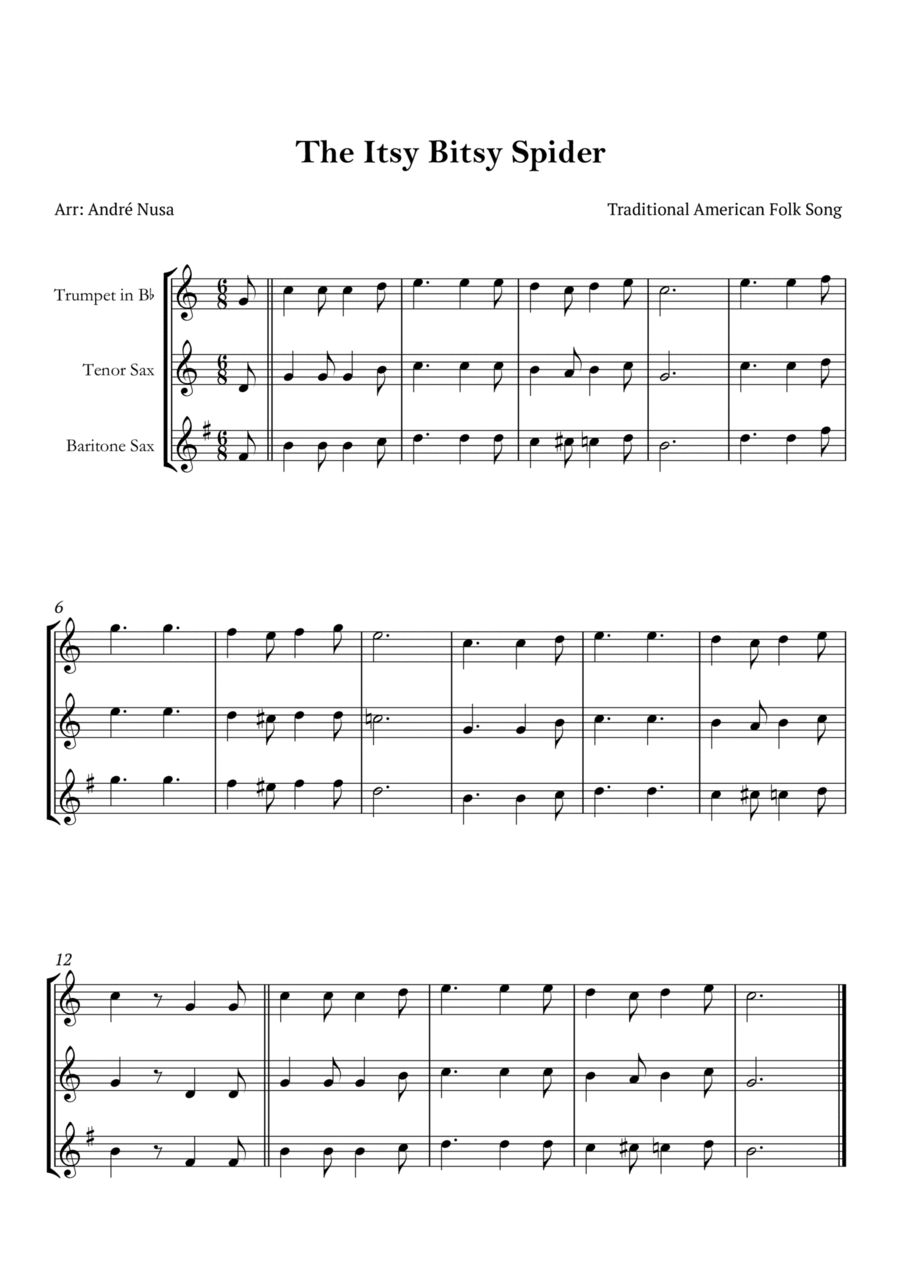 The Itsy Bitsy Spider Tenor Saxophone scores gallery preview page 1