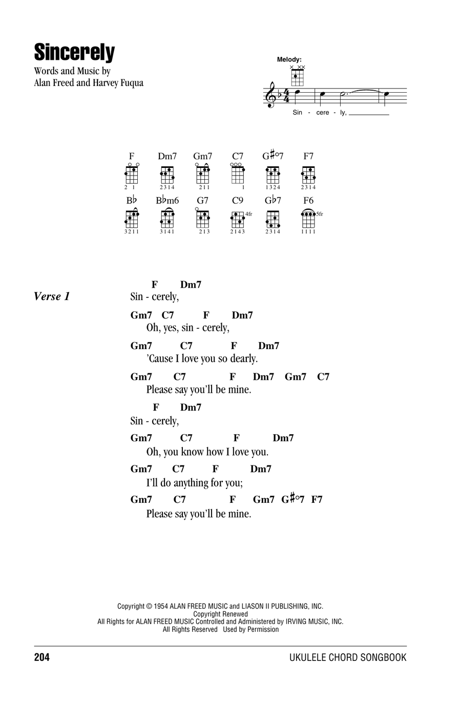 Sincerely Ukulele scores gallery preview page 1