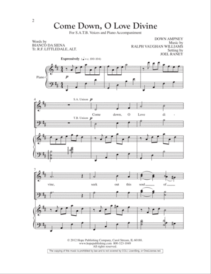 Come Down, O Love Divine Come Down, O Love Divine 4-Part scores gallery preview page 2