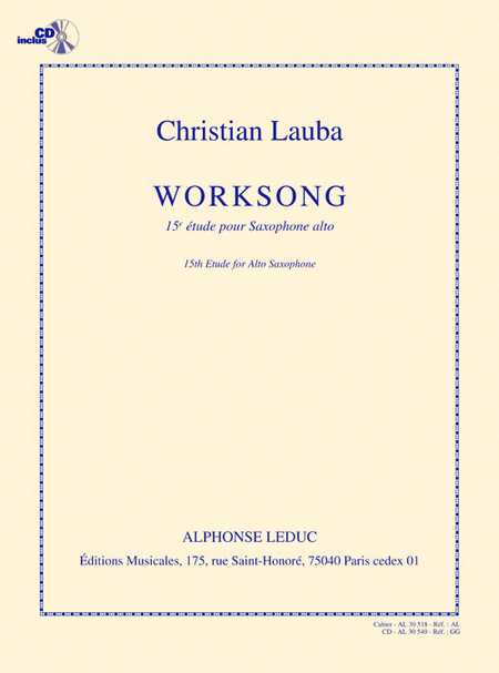 Worksong 15e Etude Pour Saxophone Alto (livre + Cd Al30540)