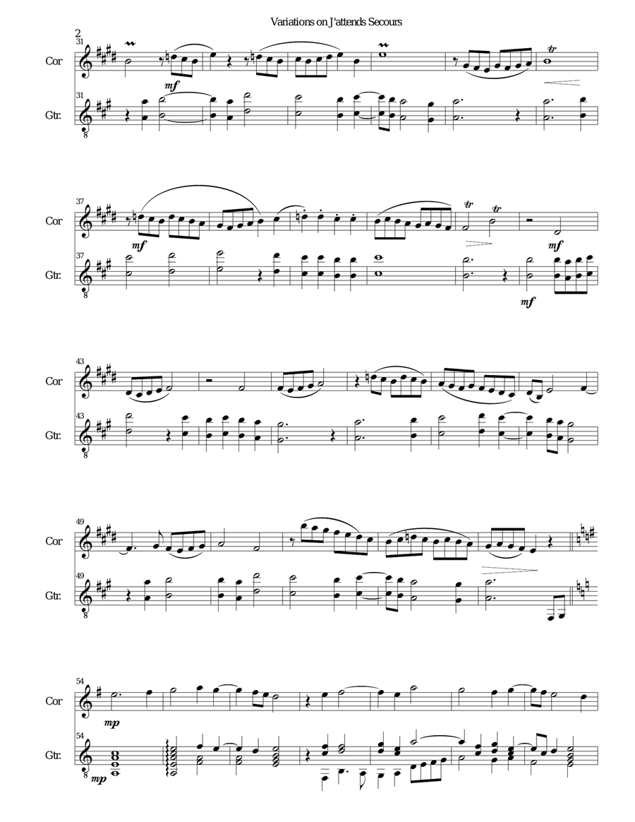 Variations on J'attends secours for cor anglais and guitar English Horn scores gallery preview page 2