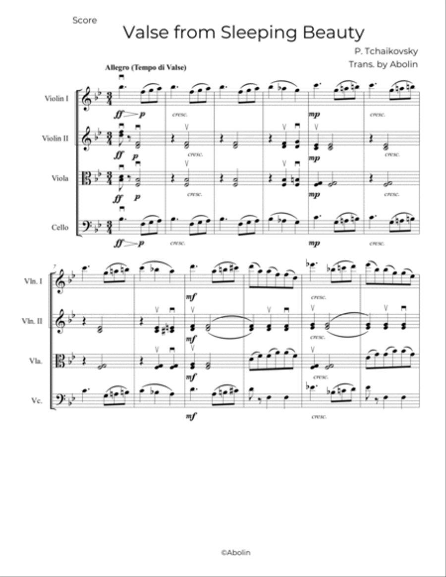 Tchaikovsky: Waltz from The Sleeping Beauty - String Quartet