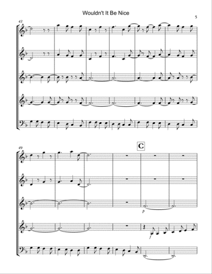 Wouldn't It Be Nice Woodwind Quintet scores gallery preview page 5