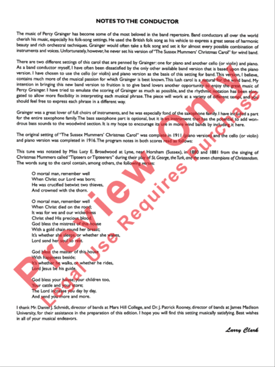 The Sussex Mummers' Christmas Carol Concert Band scores gallery preview page 3