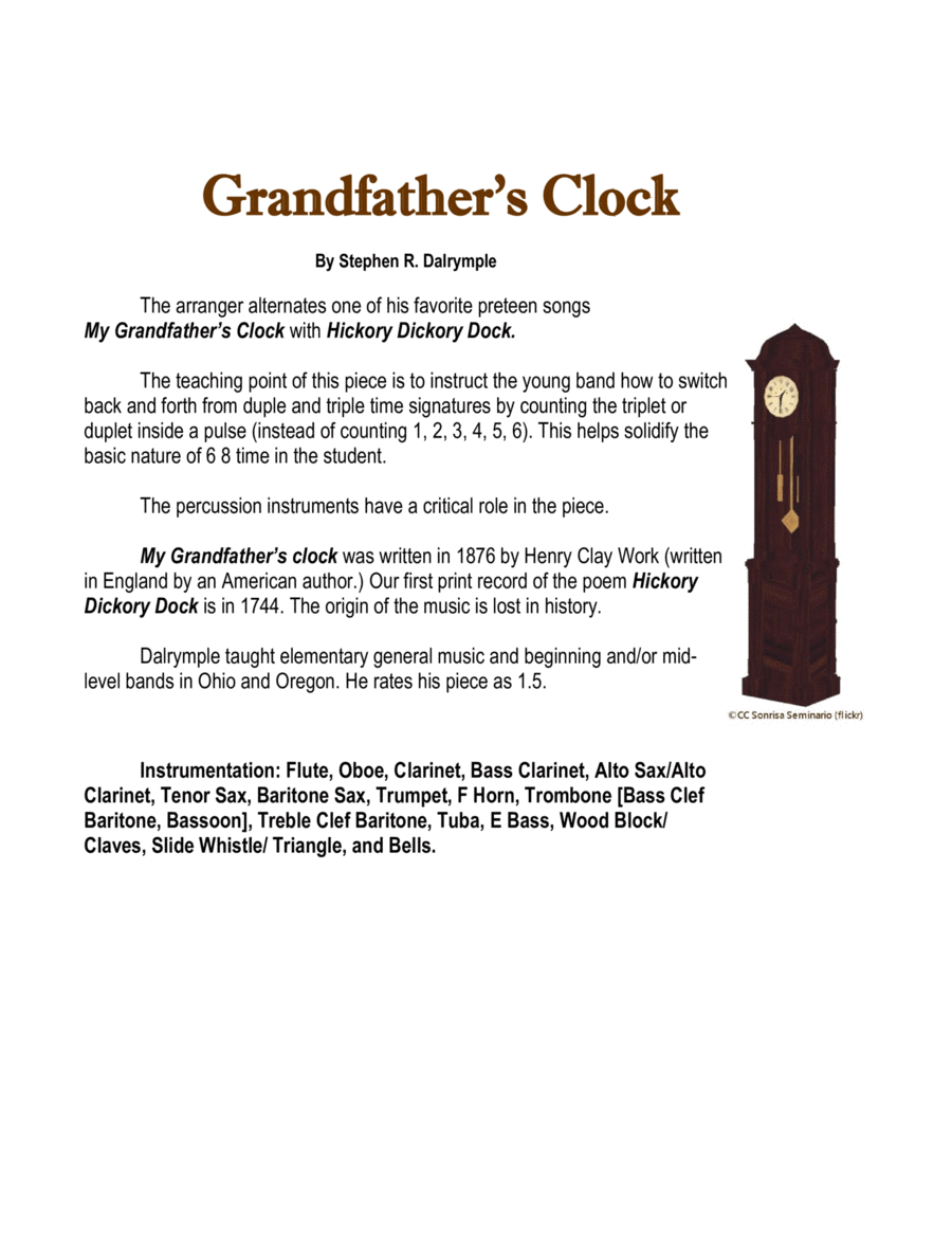 Grandfather’s Clock with Hickory Dickory Dock Concert Band scores gallery preview page 1