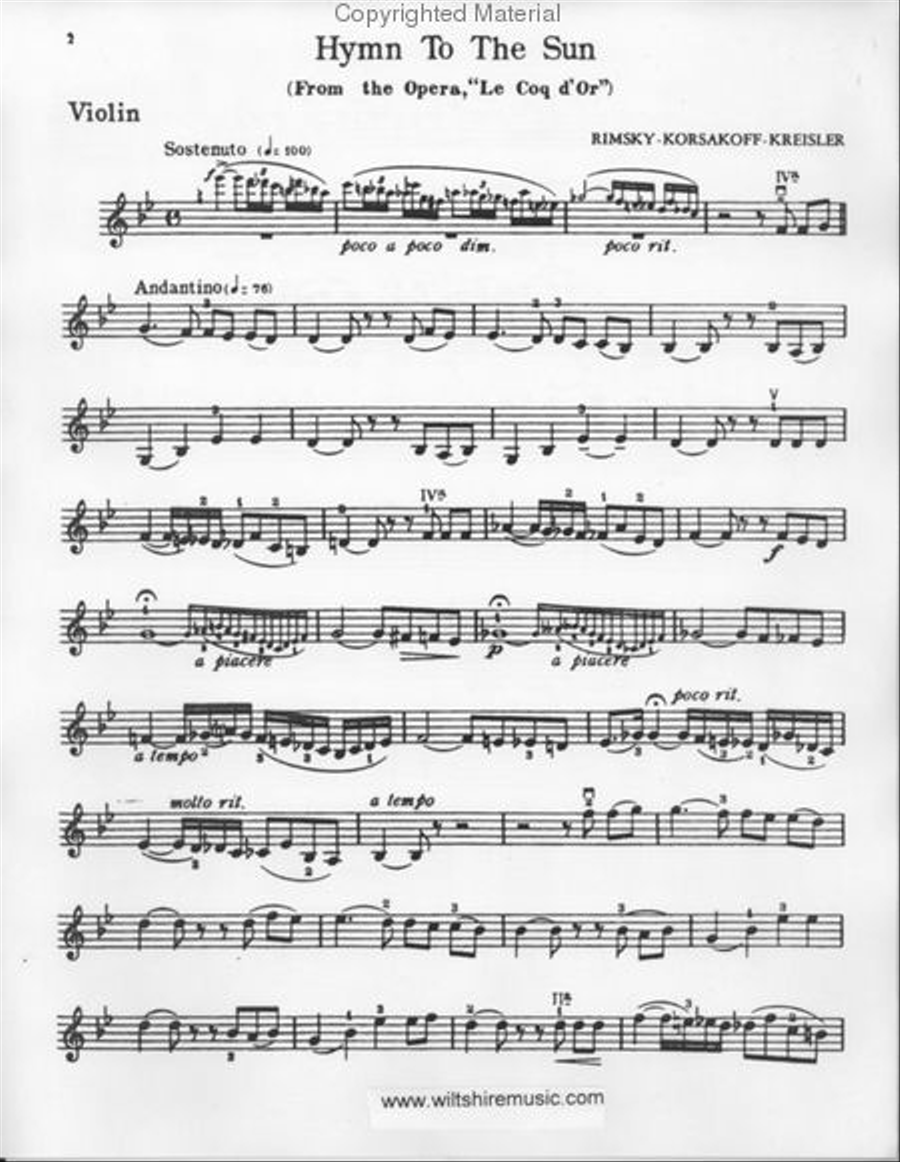 Hymn to the Sun from Le Coq d'Or Violin Solo scores gallery preview page 2