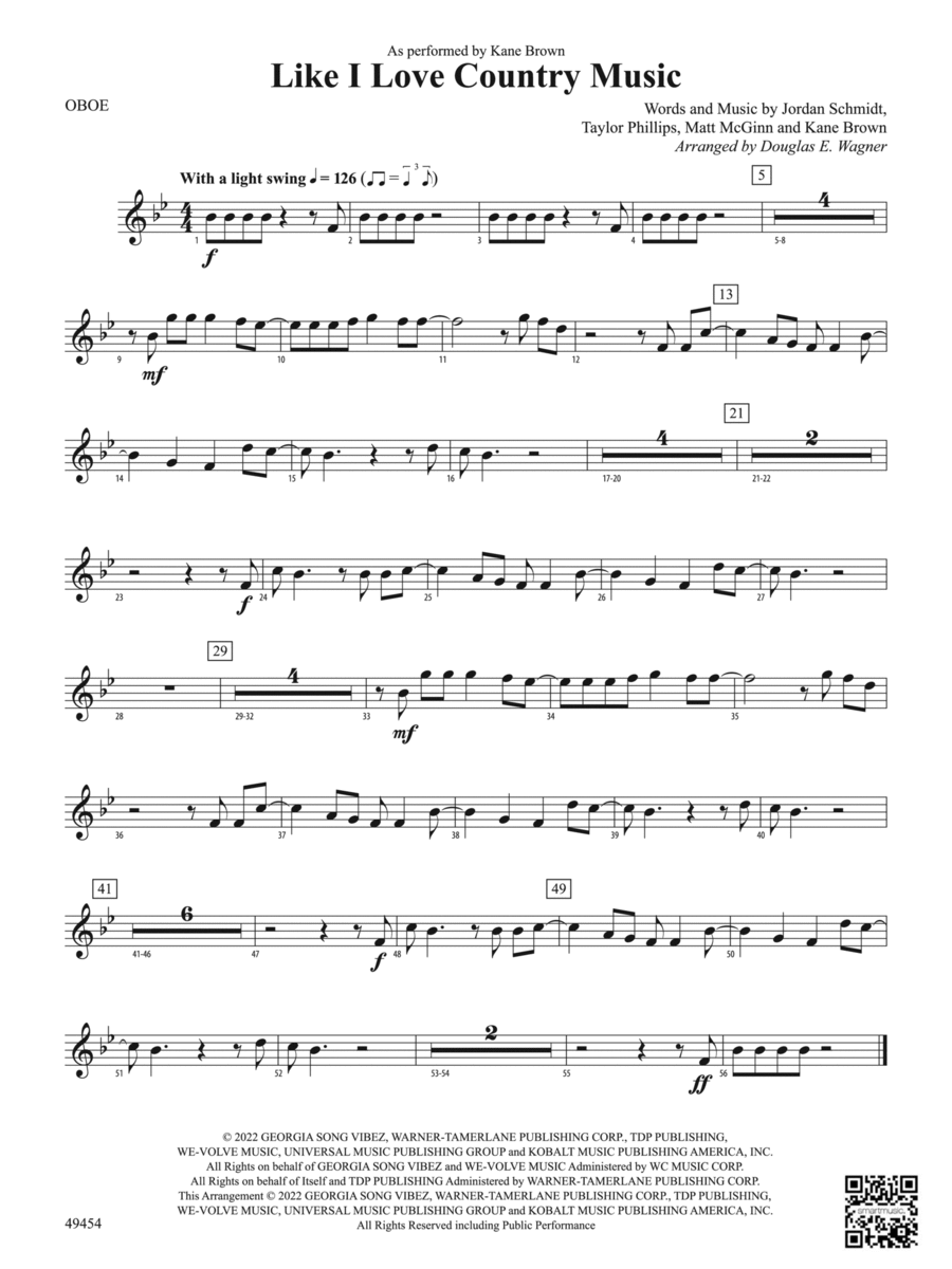 Like I Love Country Music: Oboe Concert Band scores gallery preview page 1