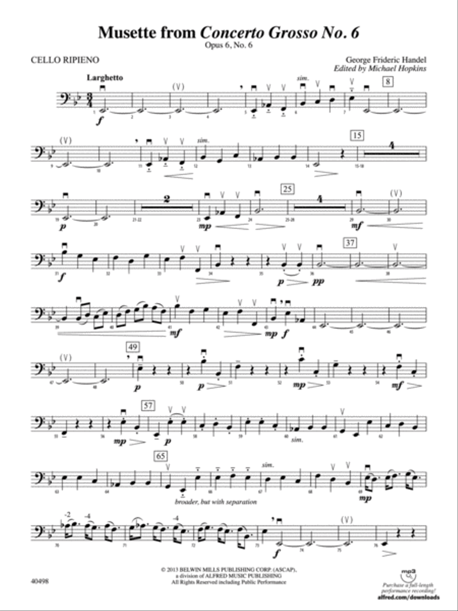 Musette from Concerto Grosso No. 6: Cello Ripieno String Orchestra scores gallery preview page 1