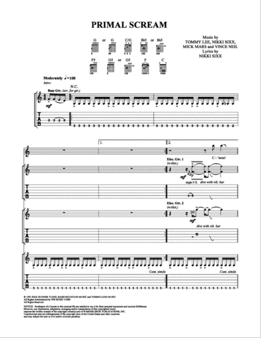 Primal Scream Electric Guitar scores gallery preview page 1