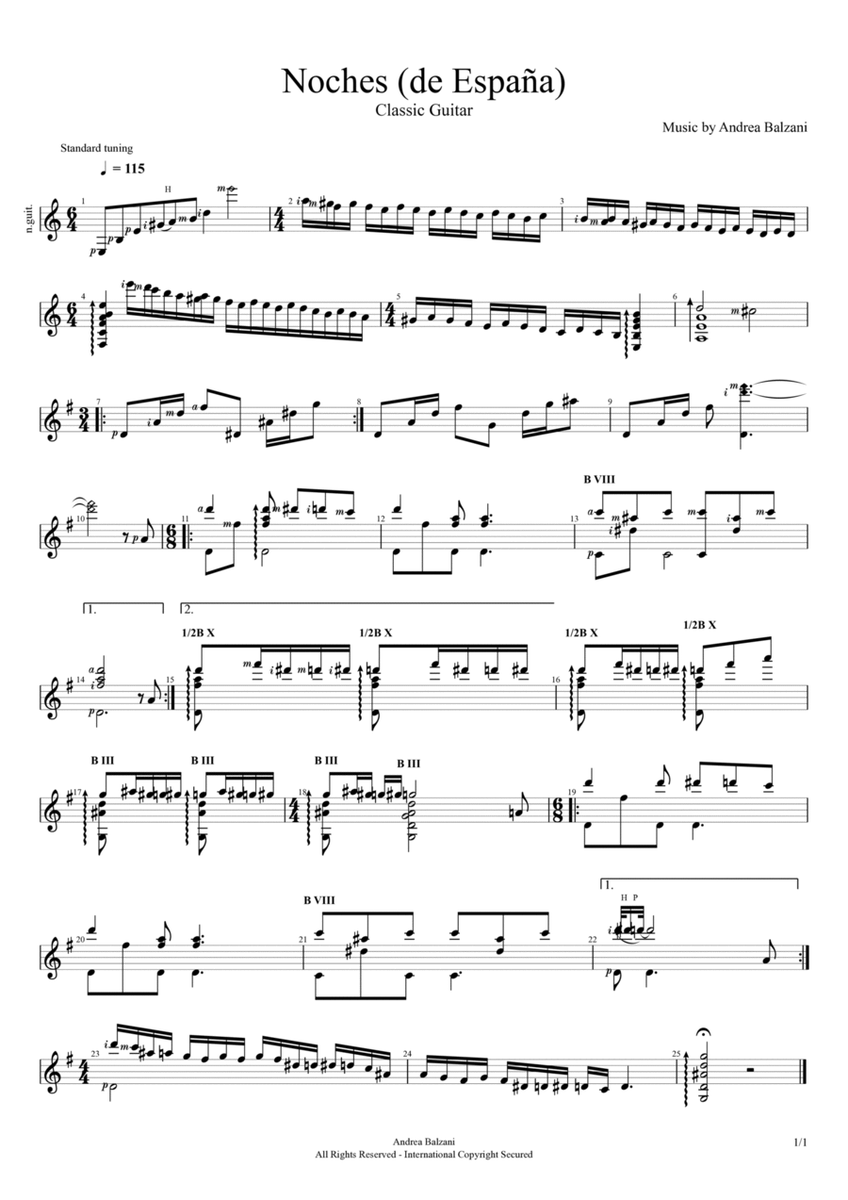 🎼 Noche (de España) - Transcription for Classical Guitar [GUITAR SCORE] (foglio album) image number null