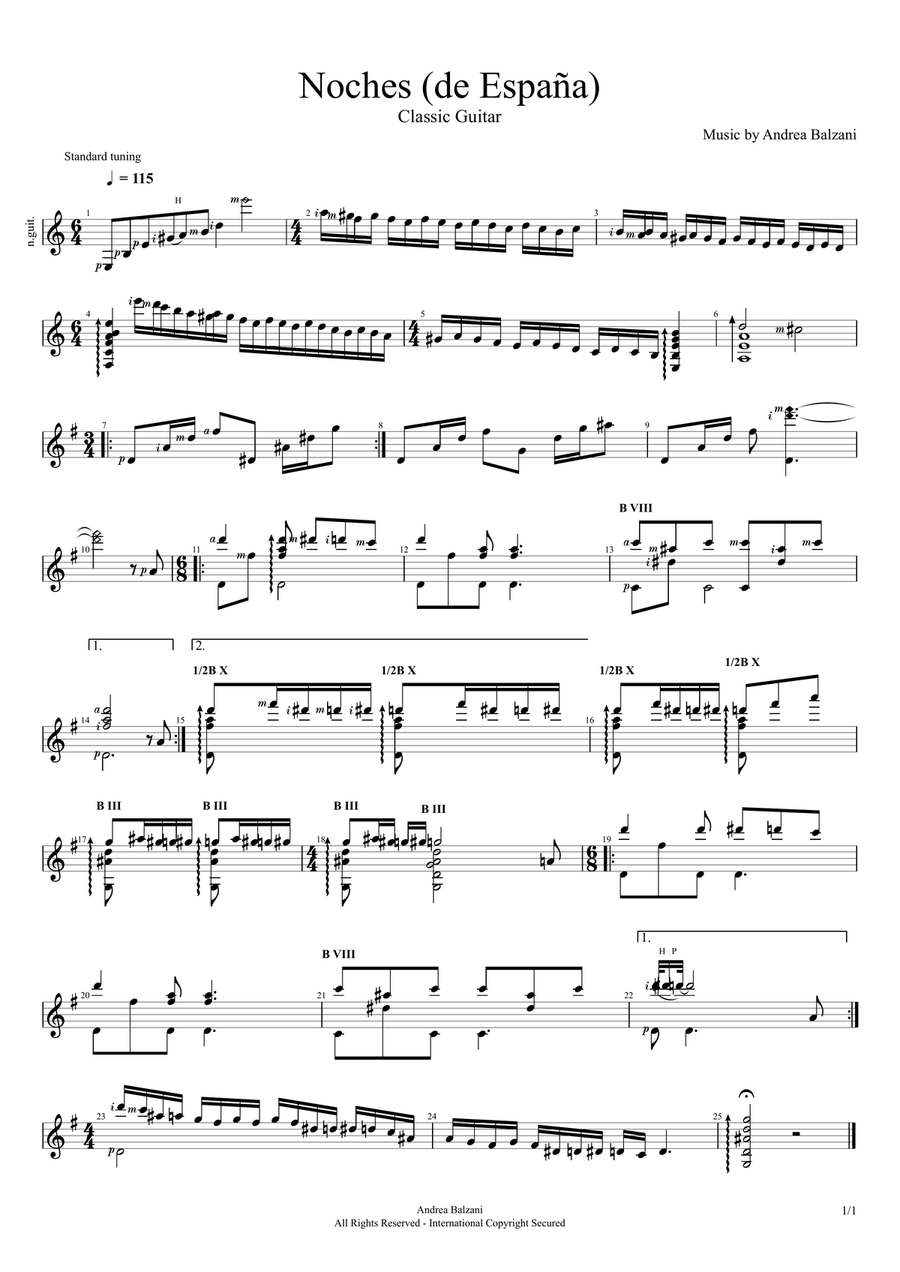 Noche (de España) - Transcription for Classical Guitar [GUITAR SCORE] (foglio album) Acoustic Guitar scores gallery preview page 1