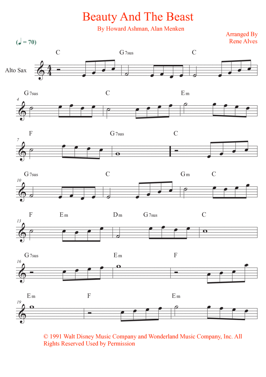 Beauty And The Beast Beauty And The Beast Alto Saxophone scores gallery preview page 1