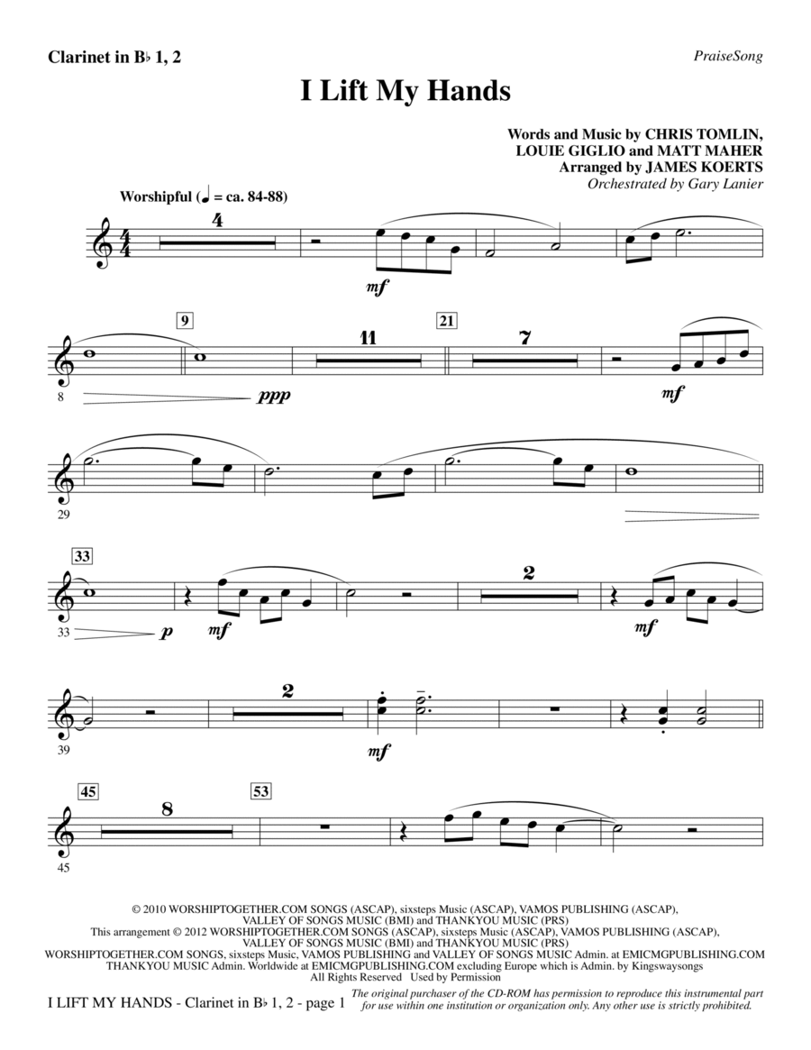 I Lift My Hands - Bb Clarinet 1 & 2 Choir scores gallery preview page 1