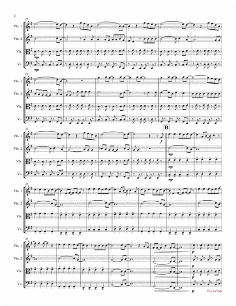 Viva La Vida Viva La Vida String Quartet scores gallery preview page 2