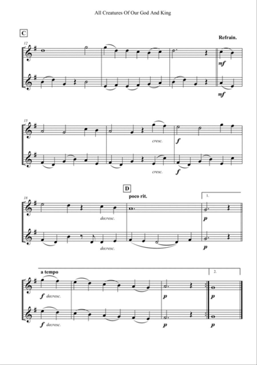 All Creatures Of Our God And King Woodwind Duet scores gallery preview page 2