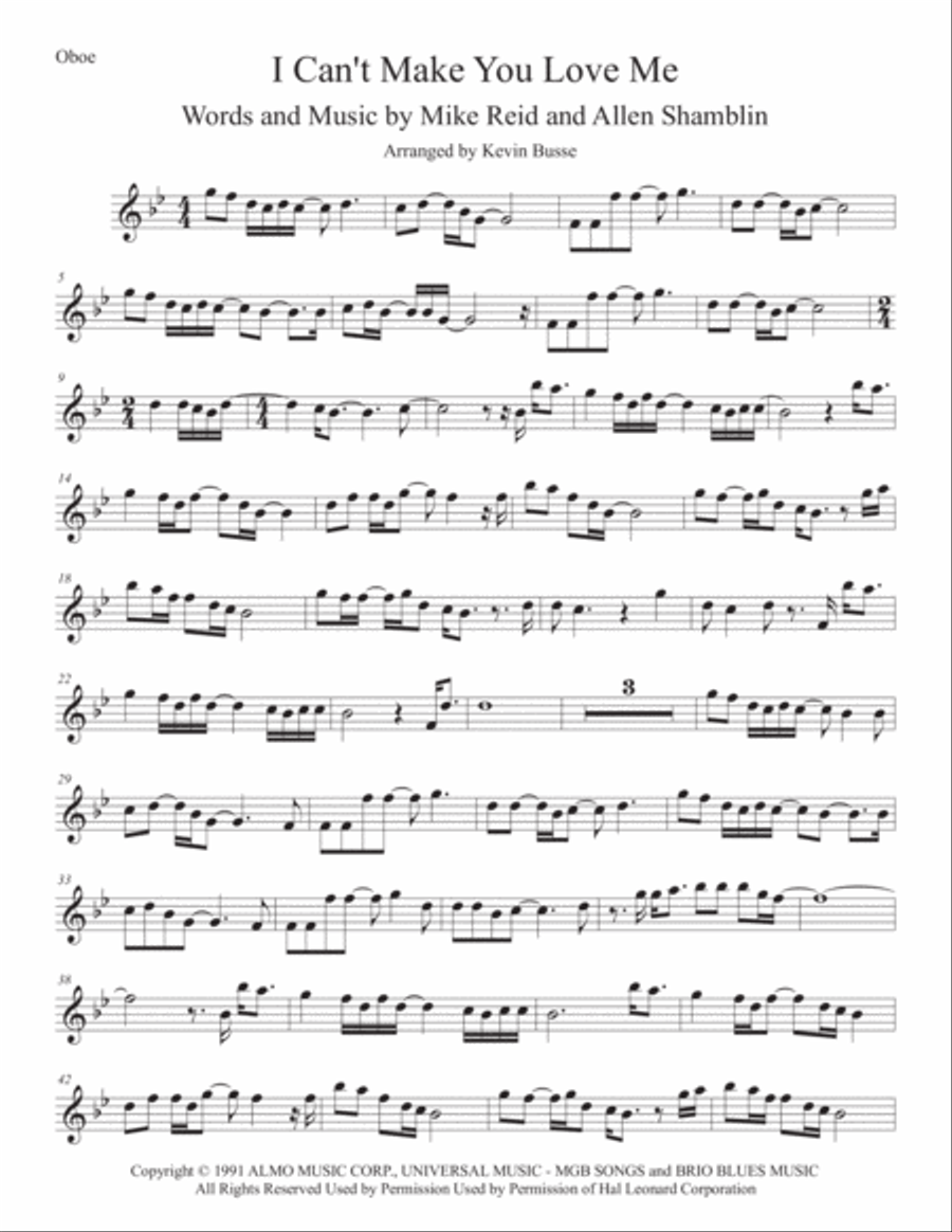 I Can't Make You Love Me Oboe Solo scores gallery preview page 1