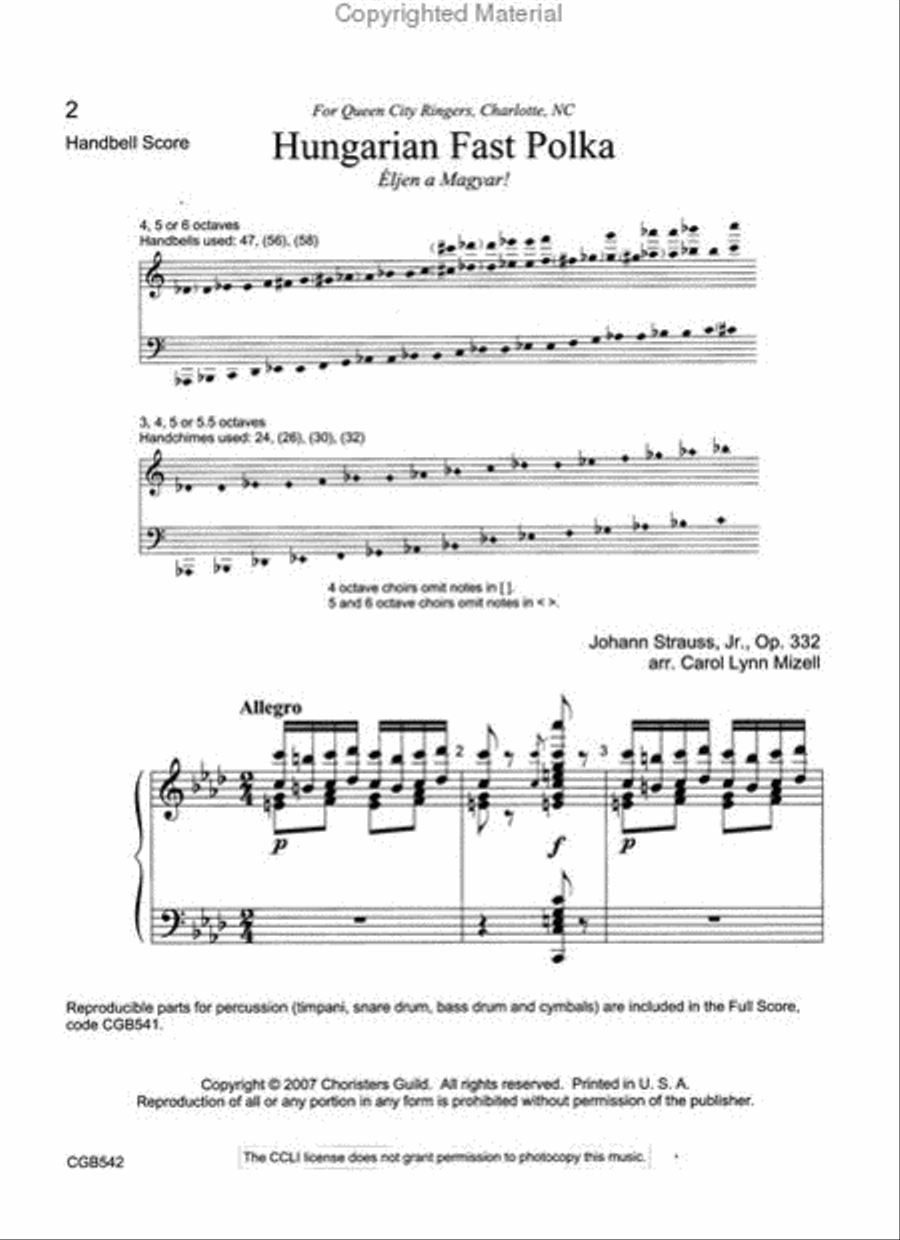 Hungarian Fast Polka [Eljen a Magyar] Handbell Score Handbell Choir scores gallery preview page 2