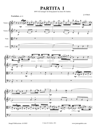 Book cover for BACH: Partita No. 1 BWV 825 for String Quartet